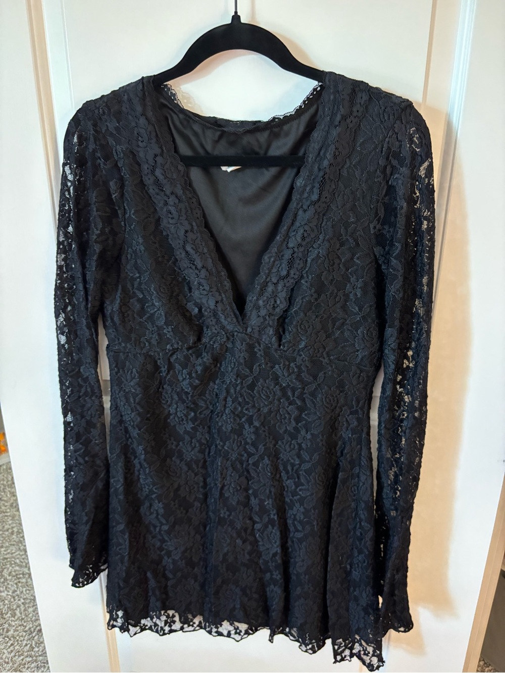 Urban Outfitters Black Lace Long-Sleeve V-Neck Mini Dress